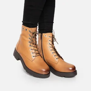 Ghete damă casual din piele naturală, Leofex – 350 Cognac Box
