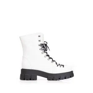 Ghete dama cu siret pana in varf din piele naturala, Leofex - 329 Alb box 