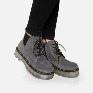 Ghete damă din piele naturală  - 357 Gri Velur