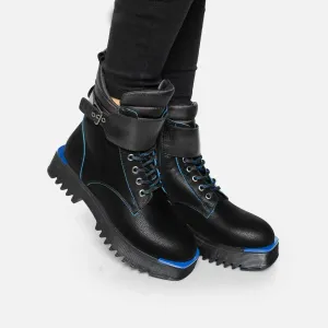 Ghete damă din piele naturală - 361 Negru+Albastru Nabuc