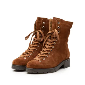 Ghete dama din piele naturala cu siret pana in varf- 193 Cognac Velur