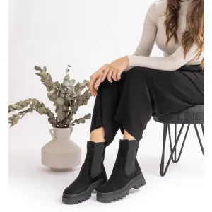 Ghete damă din piele naturală, Leofex - 002 Negru Velur