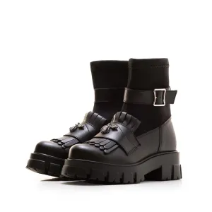 Ghete damă din piele naturală, Leofex - 029 Negru box+strech