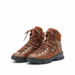 Ghete dama din piele naturala, Leofex - 272 Cognac  box