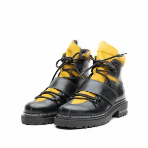 Ghete dama din piele naturala, Leofex -  278 gri+mustar box velur