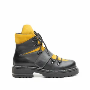 Ghete dama din piele naturala, Leofex -  278 gri+mustar box velur
