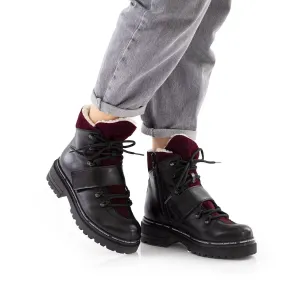 Ghete dama din piele naturala, Leofex -  278 Negru Mov Box Velur