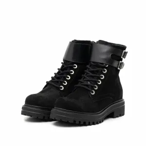 Ghete dama din piele naturala, Leofex - 279 Negru velur+box
