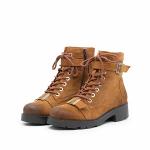 Ghete dama din piele naturala, Leofex - 298 Cognac velur