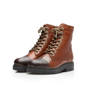 Ghete dama din piele naturala, Leofex - 299 Cognac Box Print