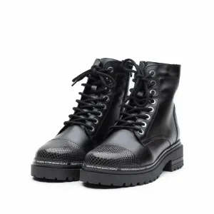 Ghete dama din piele naturala, Leofex - 299 Negru box print