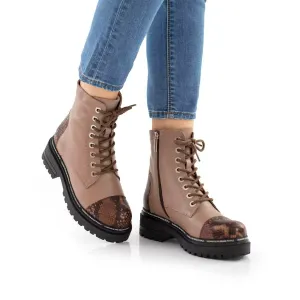 Ghete dama din piele naturala, Leofex - 299 Taupe box print