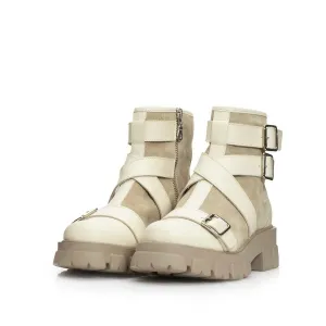 Ghete damă din piele naturală, Leofex - 332 Crem Box Velur
