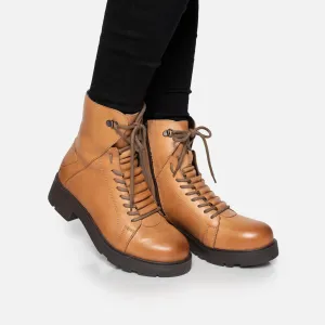 Ghete damă din piele naturală, Leofex - 349 Cognac Deschis Nabuc