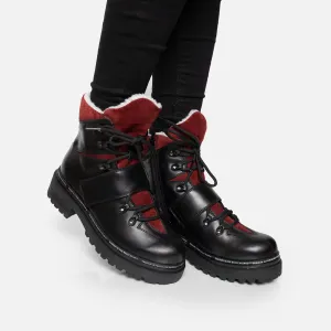 Ghete damă din piele naturală, Leofex - 356 Negru Vișiniu Box Velur