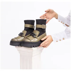 Ghete damă din piele naturală, Leofex - 410 Kaki box