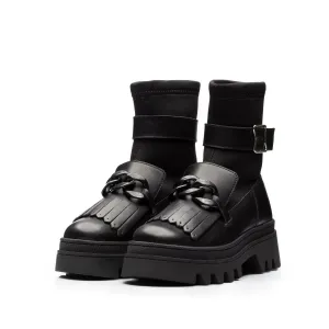 Ghete damă din piele naturală, Leofex - 410 Negru box