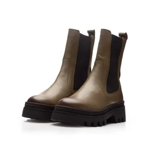 Ghete damă din piele naturală, Leofex - 412 Kaki Box