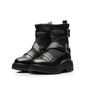 Ghete damă din piele naturală, Leofex - 420 Negru box sintetic