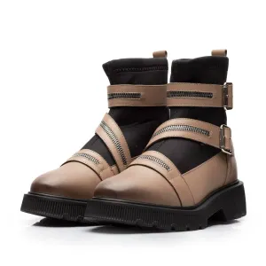 Ghete damă din piele naturală, Leofex - 420 Taupe box sintetic