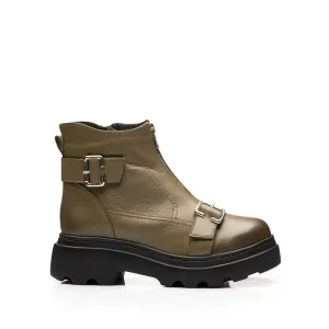 Ghete damă din piele naturală, Leofex -  426 Kaki Box