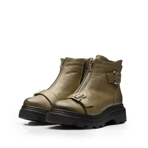 Ghete damă din piele naturală, Leofex -  426 Kaki Box