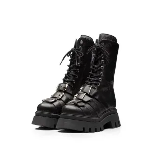 Ghete damă din piele naturală, Leofex - 435 Negru Box Presat