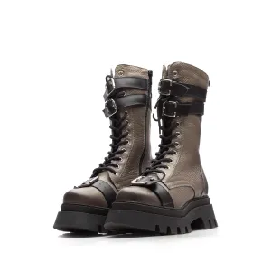 Ghete damă din piele naturală, Leofex - 436 Taupe Box Presat