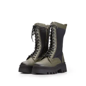 Ghete damă din piele naturală, Leofex - 437 Kaki Box Strech