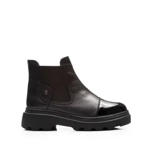 Ghete damă din piele naturală, Leofex -  442 Negru Box + Lac