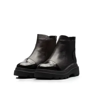 Ghete damă din piele naturală, Leofex -  442 Negru Box + Lac