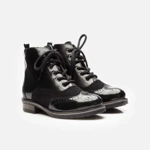 Ghete dama din piele naturala, Leofex - 457 Negru florantic velur