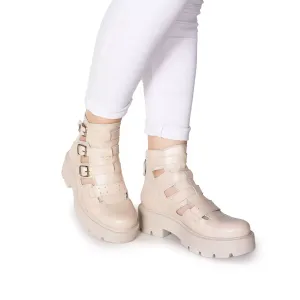 Ghete damă perforate din piele naturală, Leofex - 369 Nude Box