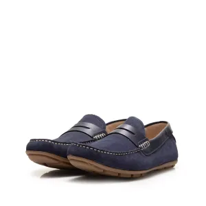 Mocasini bărbați din piele naturală, Leofex - 192 Albastru Velur