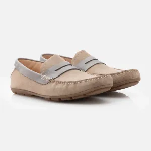 Mocasini bărbați din piele naturală, Leofex - 192 Bej Velur Box