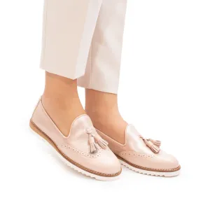 Mocasini casual damă din piele naturală, Leofex - 203 Nude Box Sidefat