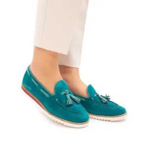 Mocasini damă casual din piele naturală, Leofex - 202 Turcoaz Velur