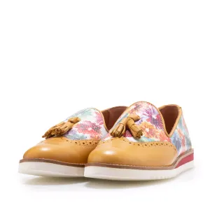 Mocasini damă casual din piele naturală Leofex - 203 Galben Box Floral