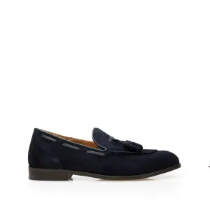 Pantofi casual barbati cu ciucuri din piele naturala, Leofex -922-1 Blue Velur