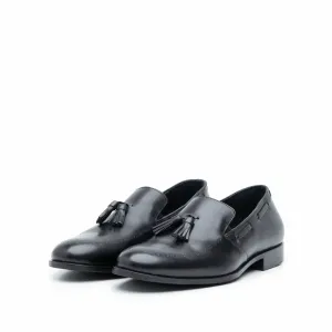 Pantofi barbati eleganti din piele naturala cu ciucuri, Leofex -515 Negru Box