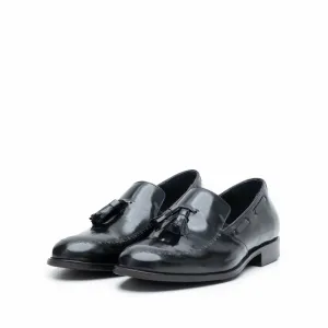 Pantofi barbati eleganti din piele naturala cu ciucuri, Leofex - 515 Negru Florantic