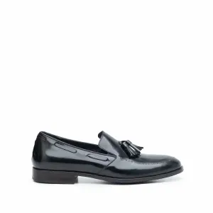 Pantofi barbati eleganti din piele naturala cu ciucuri, Leofex - 515 Negru Florantic