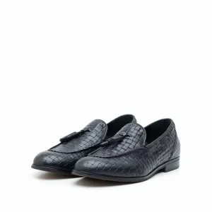 Pantofi barbati eleganti din piele naturala cu ciucuri, Leofex - 588 Negru Box presat