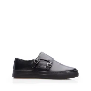 Pantofi casual bărbați cu catarame din piele naturală, Leofex -  648 Negru box