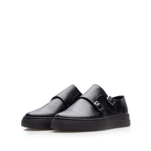 Pantofi casual bărbați cu catarame din piele naturală, Leofex -  648 Negru box