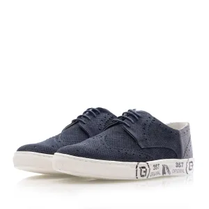 Pantofi casual bărbați din piele naturală,Leofex -  975 Blue+Gri Velur