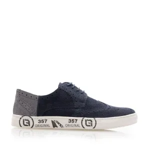 Pantofi casual bărbați din piele naturală,Leofex -  975 Blue+Gri Velur