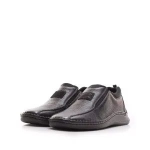 Pantofi casual bărbați din piele naturală, Leofex - 978 Negru Box Presat