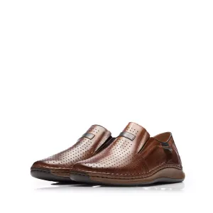 Pantofi casual barbati, perforati din piele naturala,Leofex - 595 Camel Box