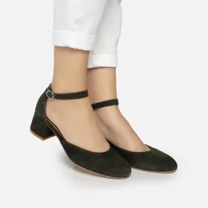 Pantofi casual cu toc damă de piele naturală, Leofex - 015 Verde Velur